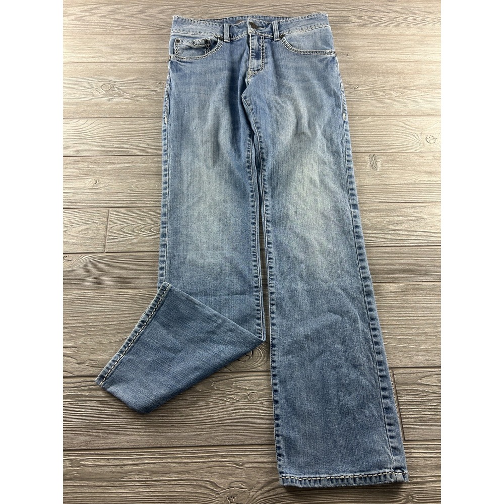Wrangler Rock 47 Slim Bootcut Jeans Womens 30x34 Blue Embroidered Denim
